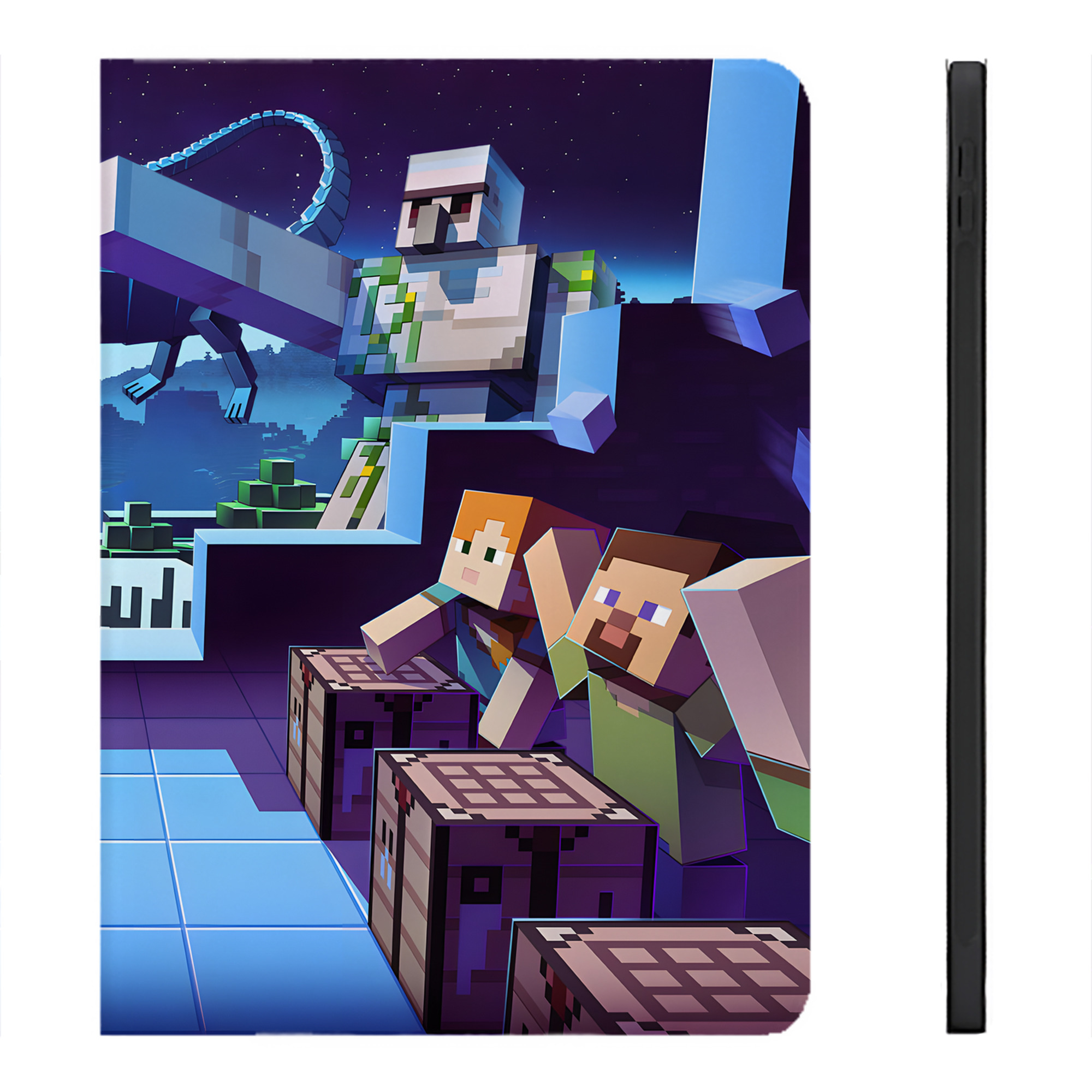 （画像用） マインクラフト ブロックの世界 Minecraft MC Block world IPadケース ペンホルダー付き ブックスタイルデザイン